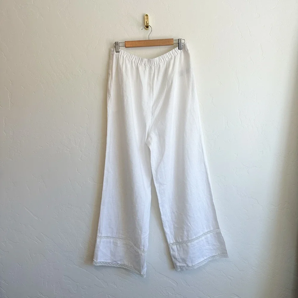 Reformation | Violet 100% Linen Crop‎ Top & Wide Leg Pant Two Piece Set White